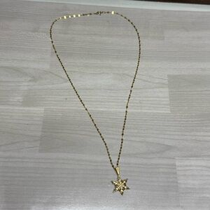 14k Yellow Solid Gold Dainty Snowflake Pendant Necklace